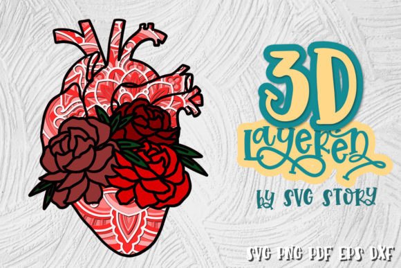 3D Blooming Heart Anatomical SVG: Laser Cut Valentine’s