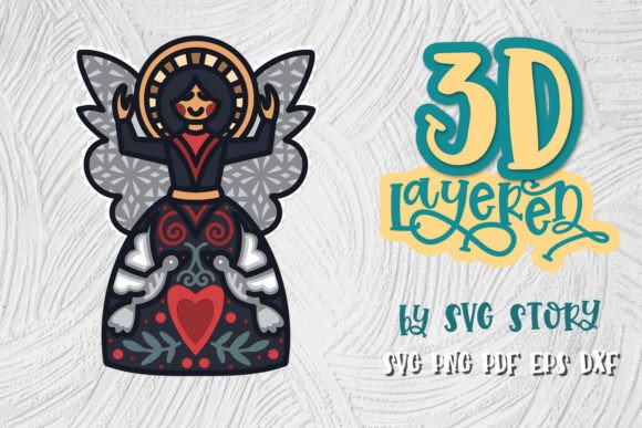 3D Layered Christmas Angel 04 SVG for Winter Laser Cutting