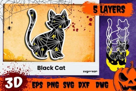 Black Cat 3D SVG: Autumn Laser Cutting Art Insights