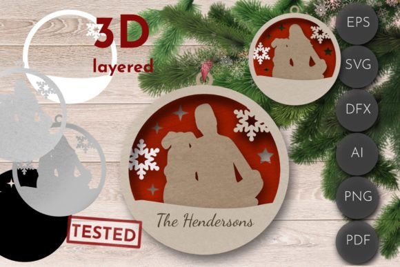 Dog Christmas Ornament 3D Layered SVG for Winter Laser Cutting
