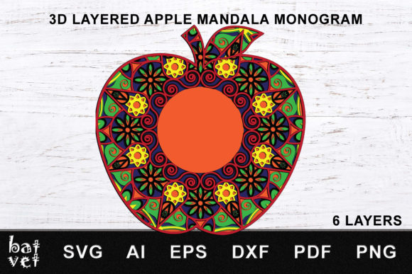 Monogram Apple 3D Layered Mandala: Laser Cutting Art for Ornaments