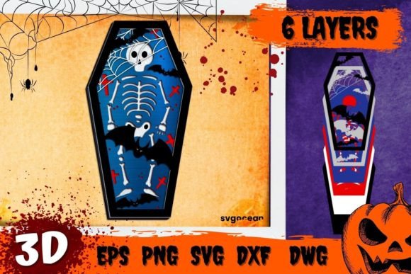 Skeleton Coffin 3D SVG: A Laser-Cut Autumn Design Asset Review