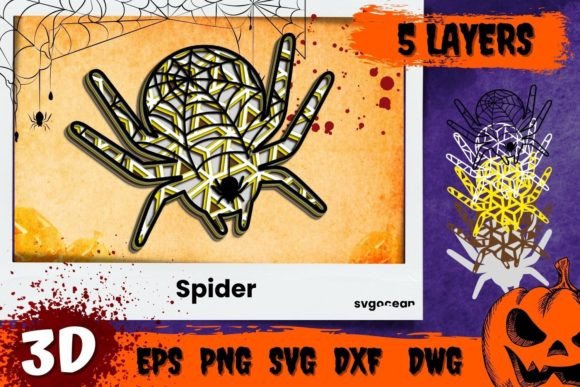 Spider 3D SVG: Autumn Laser Cutting for Web Graphics