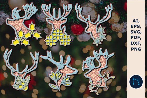 Stag Head Layered SVG Bundle: Winter Laser Cutting